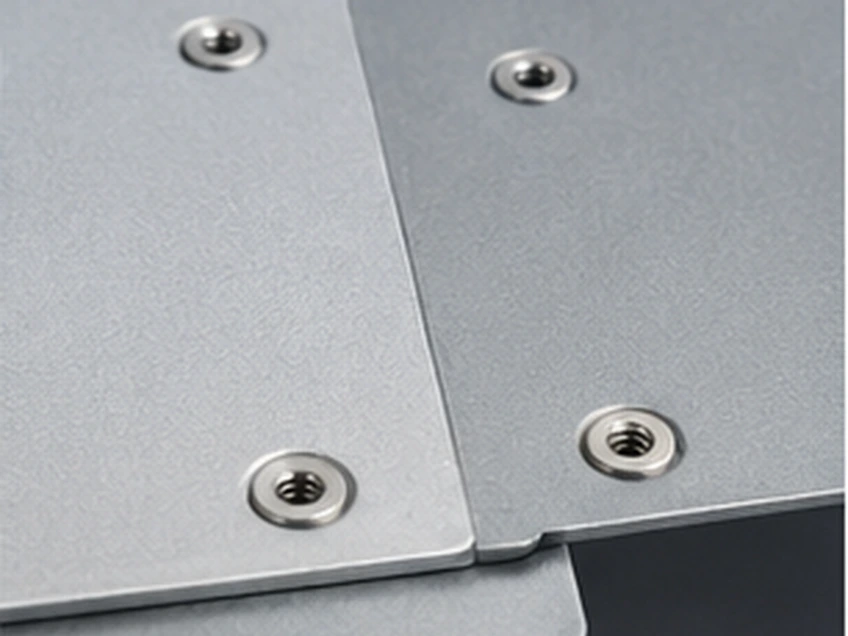 Sheet metal assembly with inserted fasteners ready for assembly