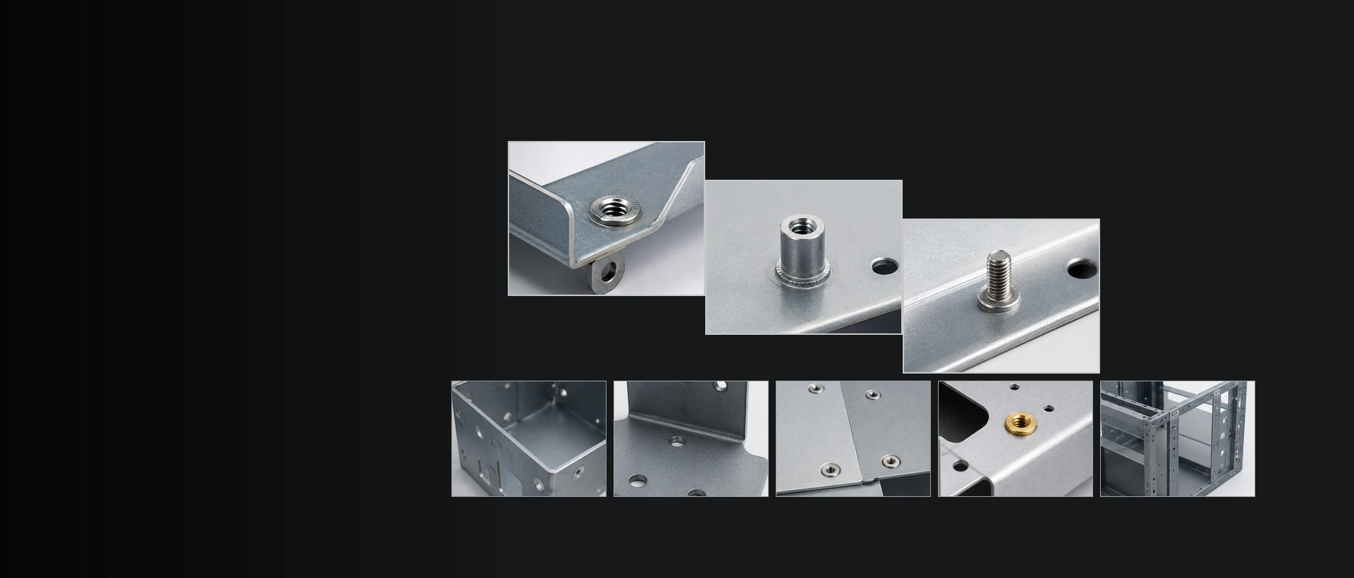 Examples of clinch nuts, standoffs and studs inserted into sheet metal parts